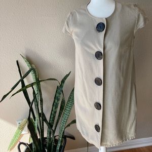 Tash + Sophie Tan Beige Shift Dress with Large Buttons | Size Small